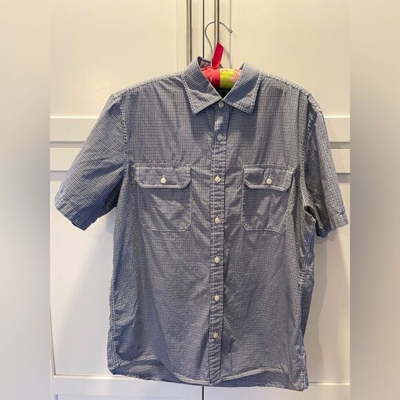 MICHAEL Michael Kors Shirt Blue White CheckerButton Down Short Sleeve Mens Sz L - Picture 1 of 6